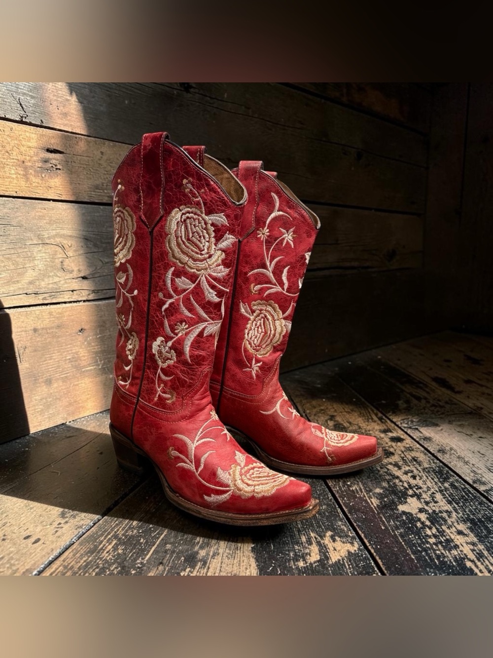Circle G Women's Floral Red Snip Toe Western Boots Cowgirl Size 7.5